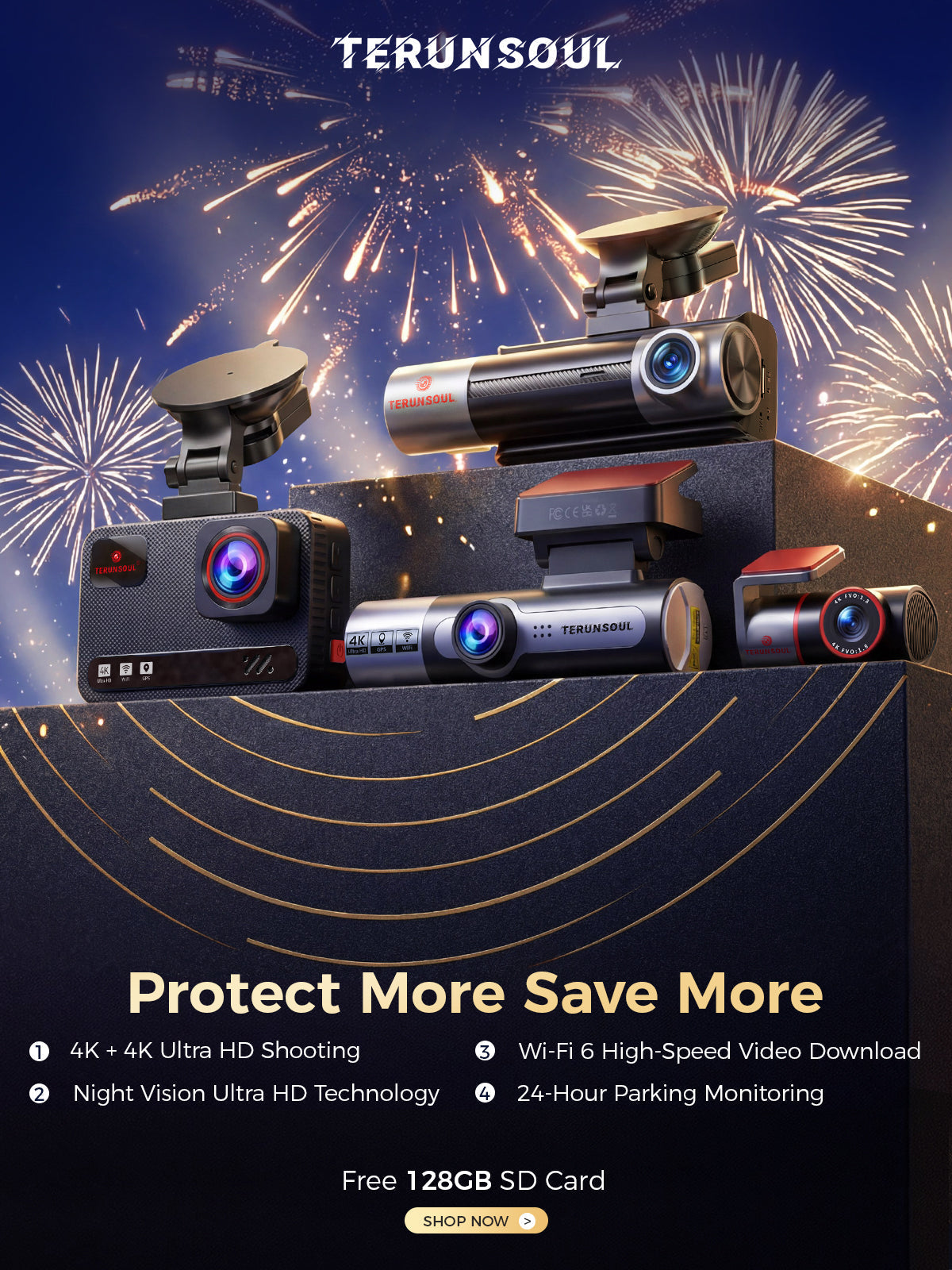 TERUNSOUL Dashcam 4K+4K