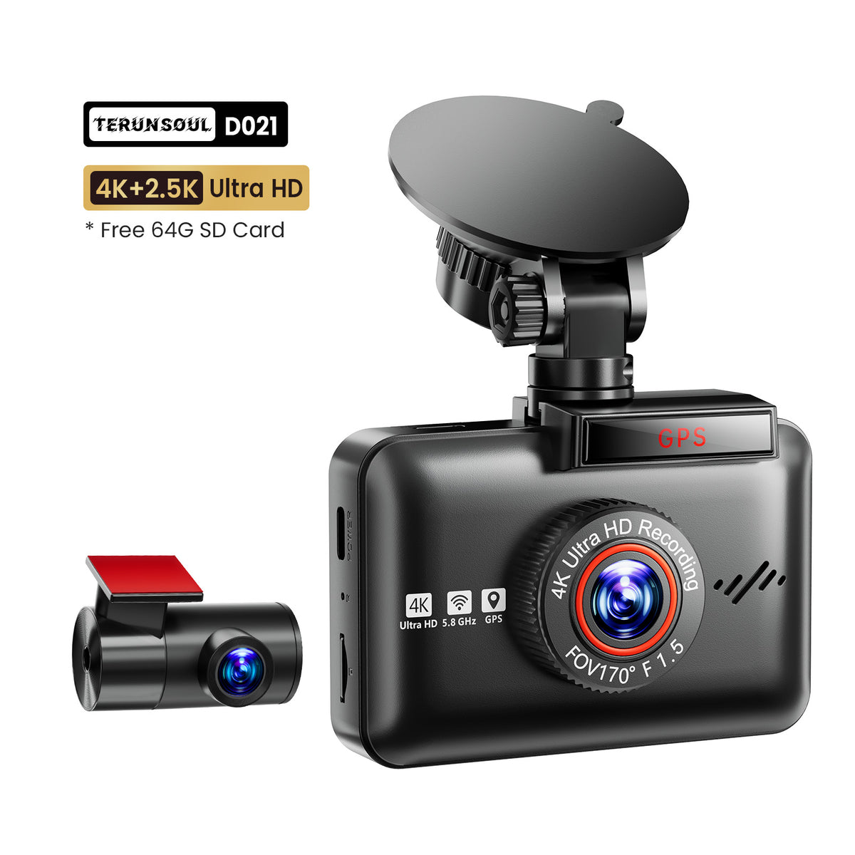 TERUNSOUL D021 4K+2.5K Dual-Recording Dash Cam