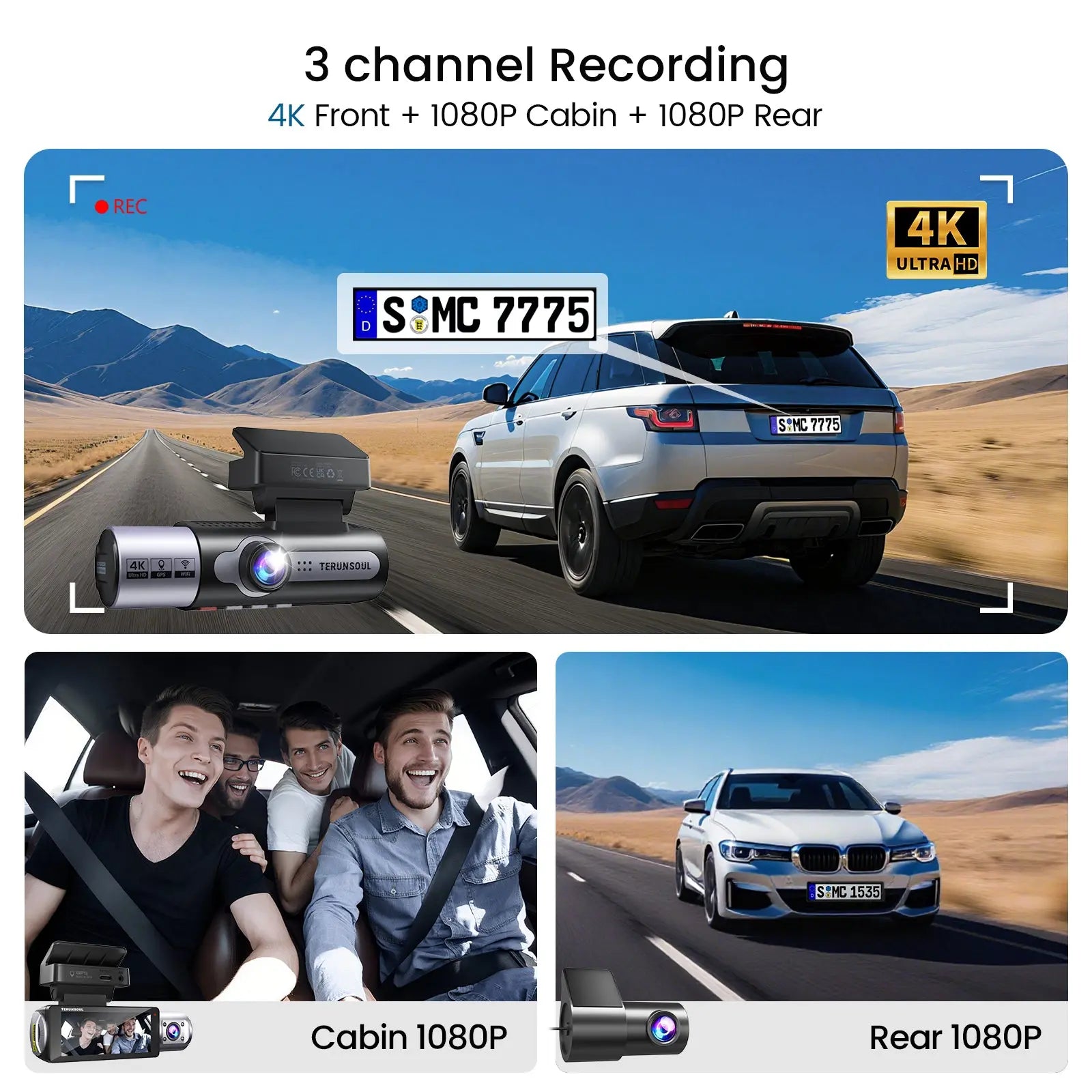 TERUNSOUL FW983A Dash Cam 4K + 1080P + 1080P 3-Channel TERUNSOUL