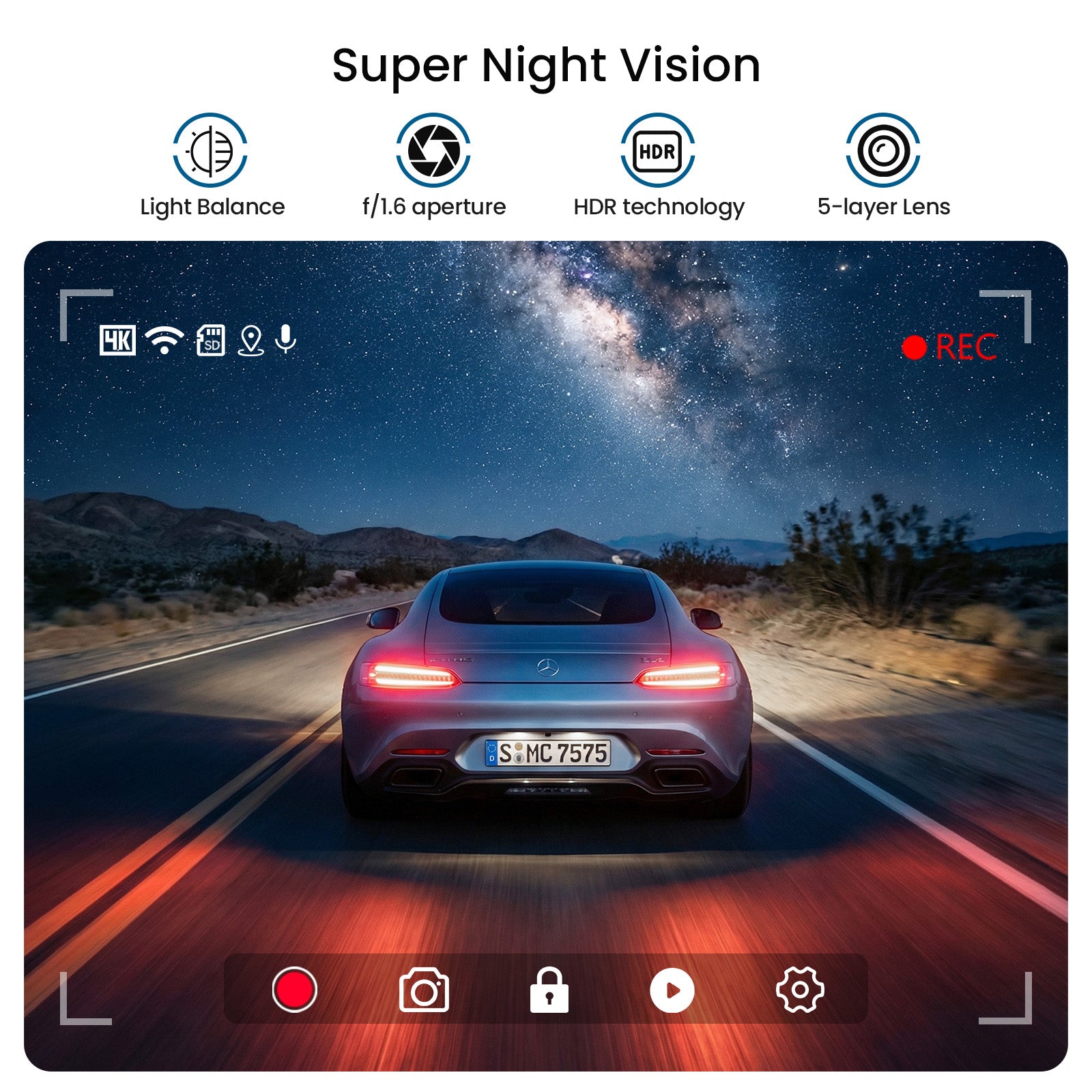 TERUNSOUl 983A Dash Cam 4K+1080P+1080P 3-Channel
