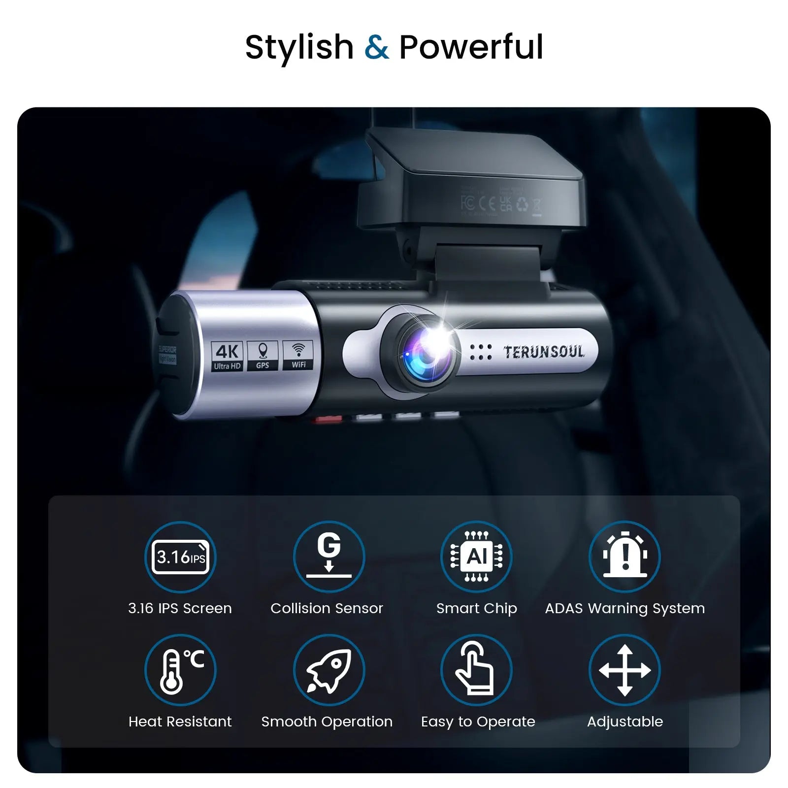 TERUNSOUL FW983A Dash Cam 4K + 1080P + 1080P 3-Channel TERUNSOUL
