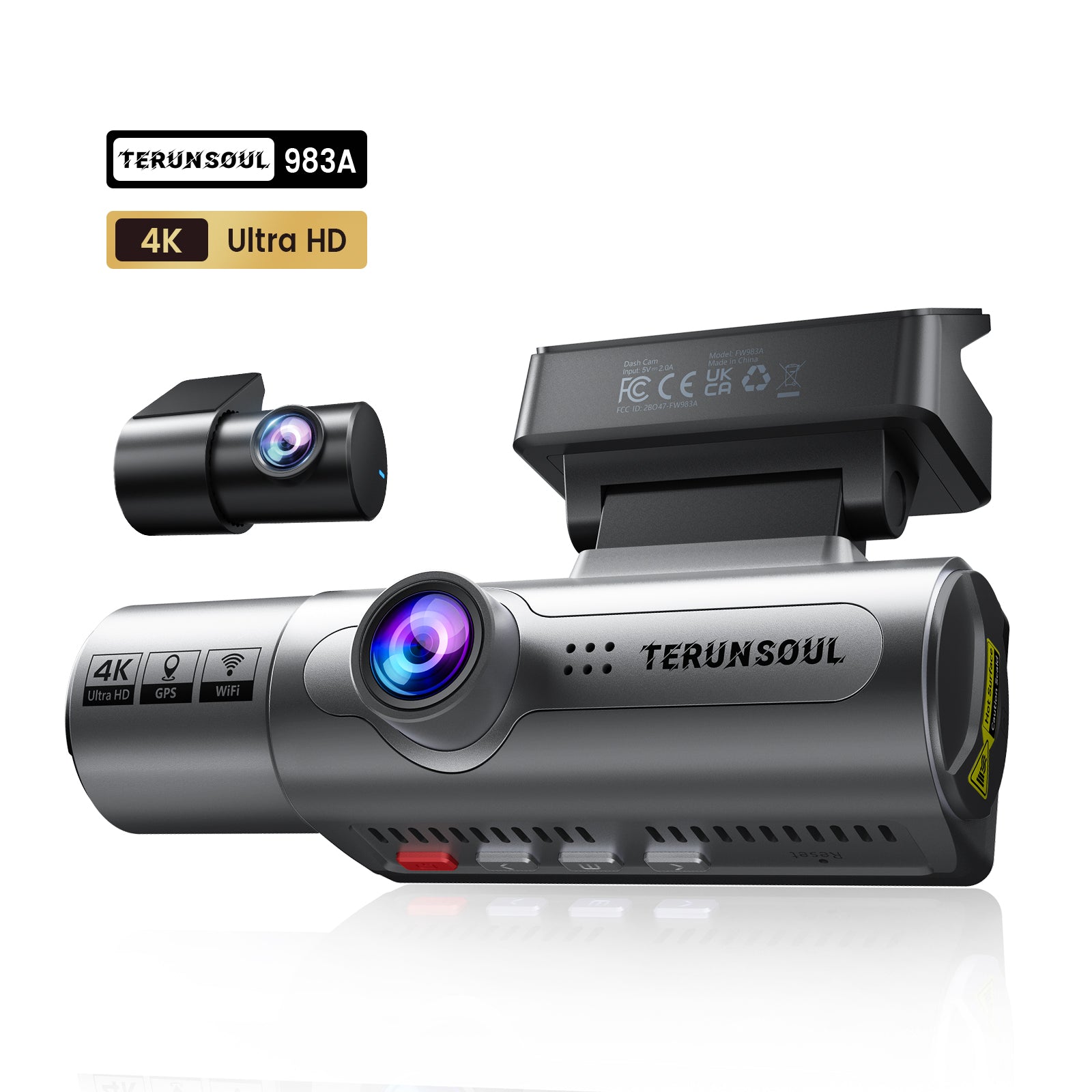 TERUNSOUl 983A Dash Cam 4K+1080P+1080P 3-Channel