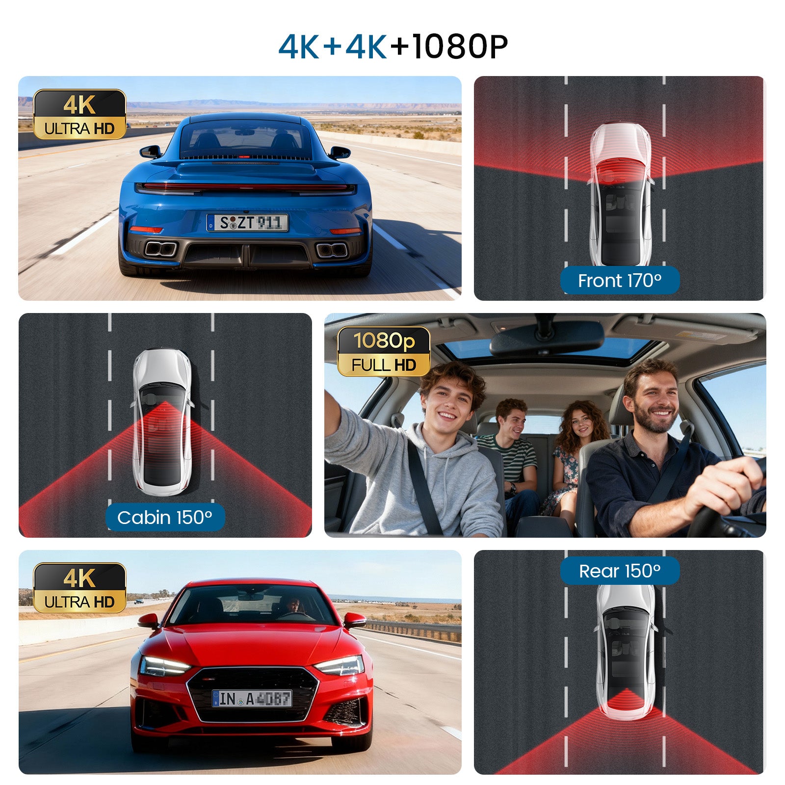 TERUNSOUL D018 Dash Cam 4K+4k+1080P 3-Channel