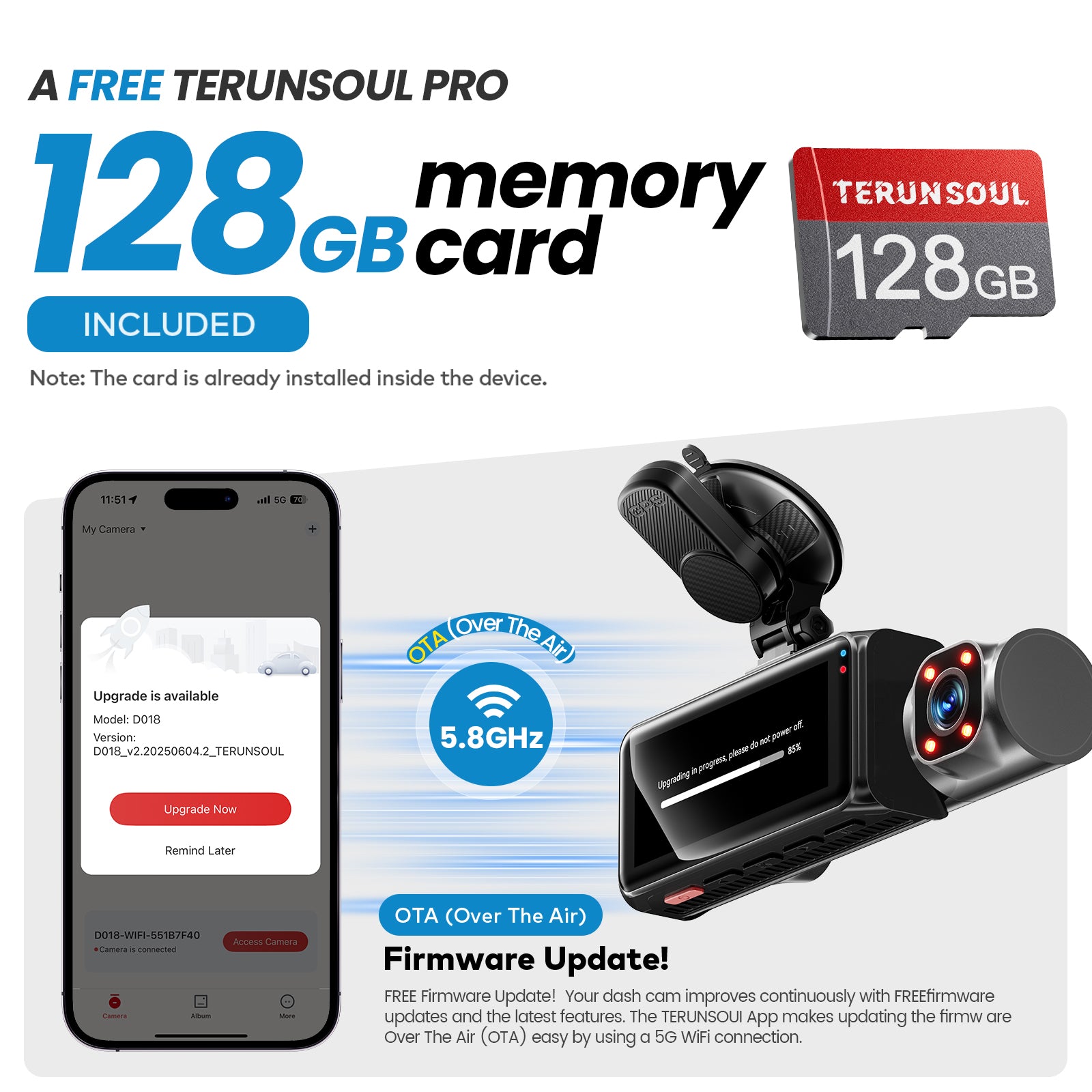 TERUNSOUL D018 Dash Cam 4K+4k+1080P 3-Channel