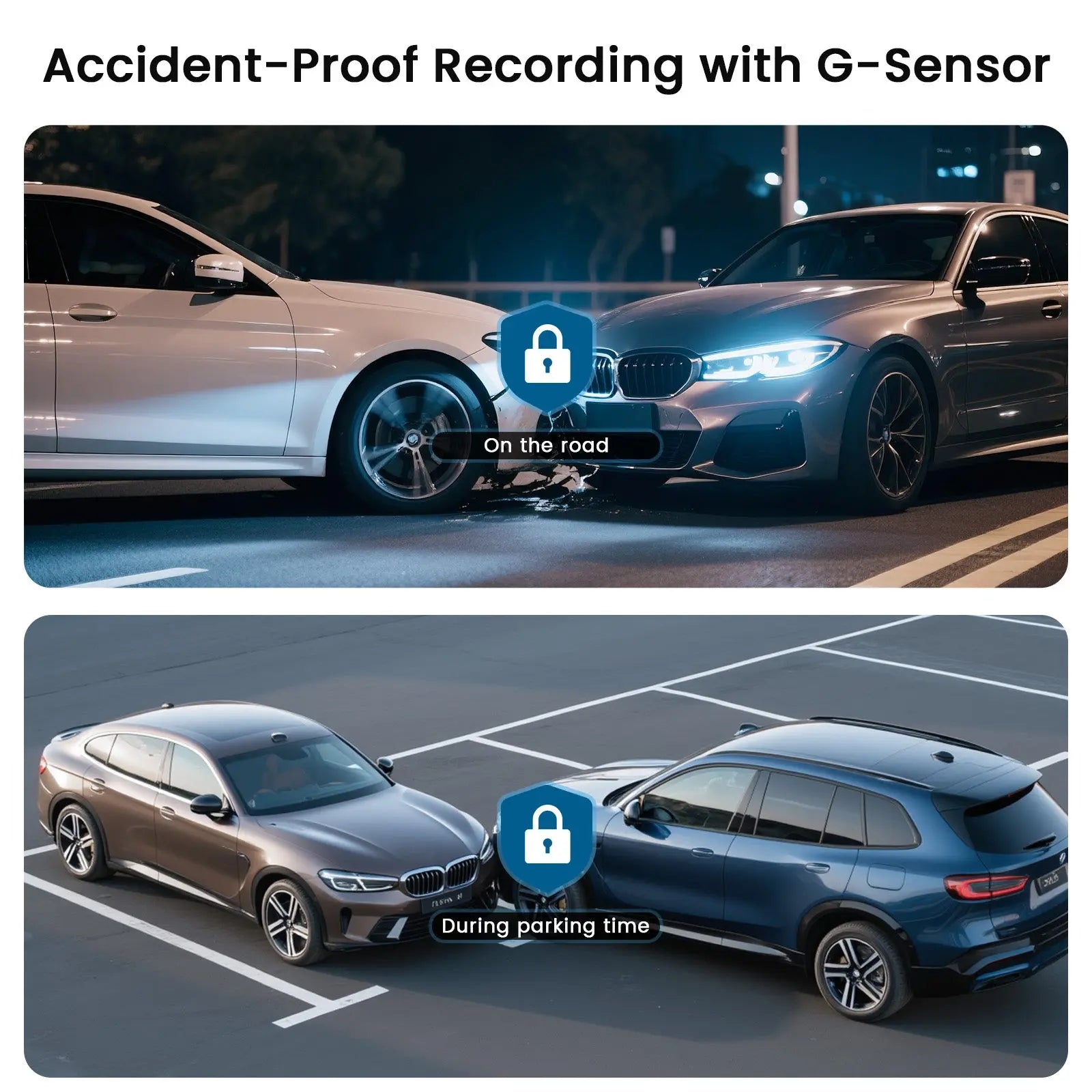 TERUNSOUL D016 G-sensor automatically locking emergency footage during a road accident or parking collision