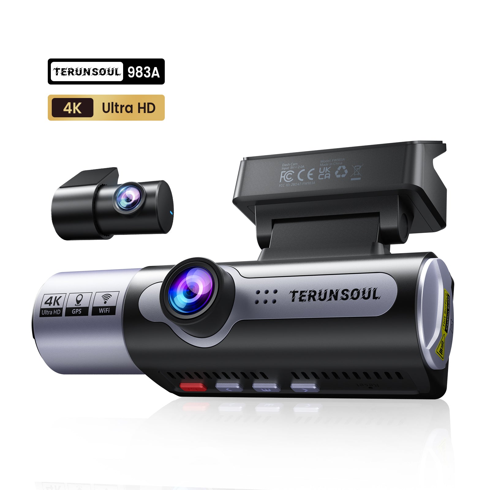 TERUNSOUl 983A Dash Cam 4K+1080P+1080P 3-Channel