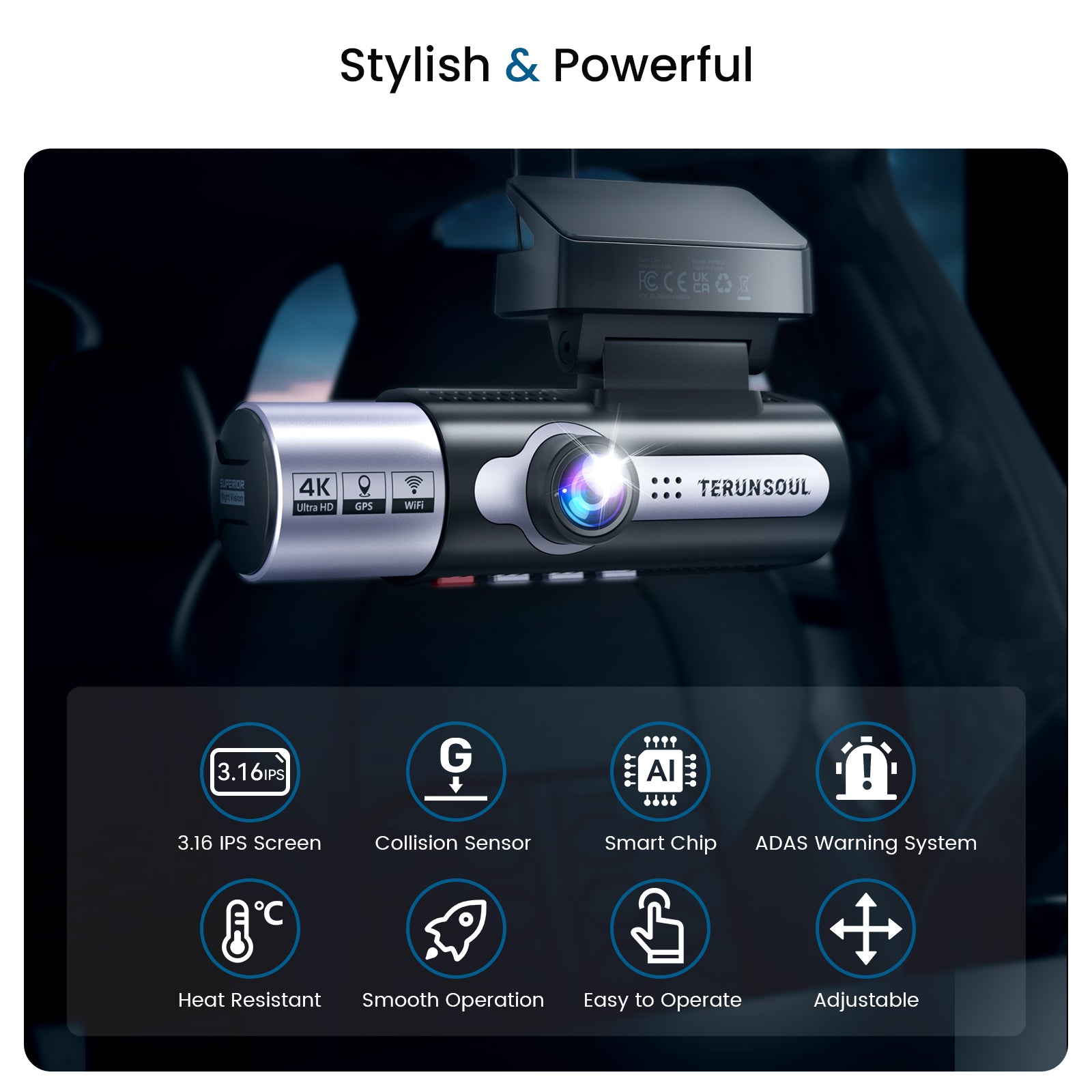 TERUNSOUl 983A Dash Cam 4K+1080P+1080P 3-Channel