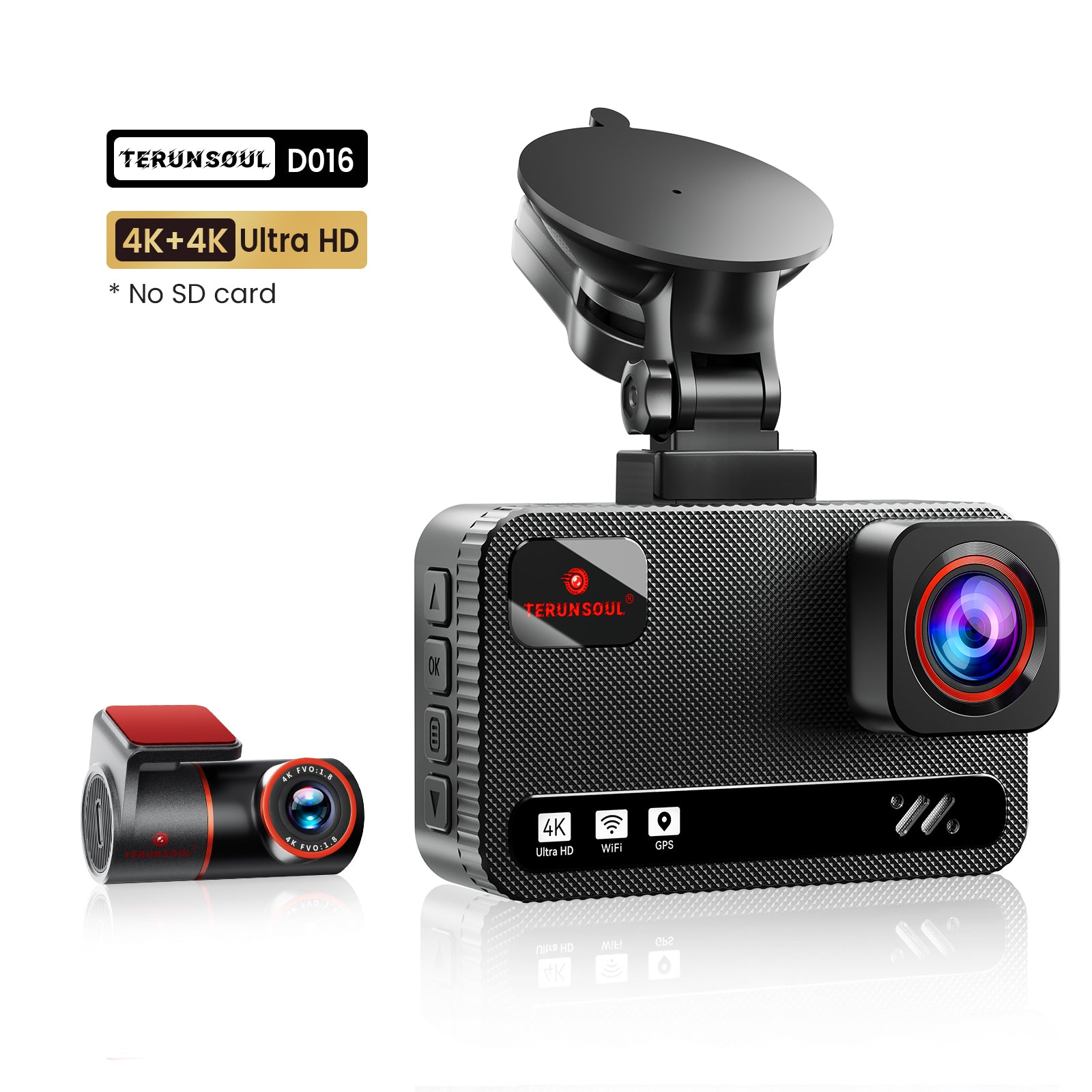 TERUNSOUL D016 Dash Cam 4K+4K 2-Channel (No SD Card )