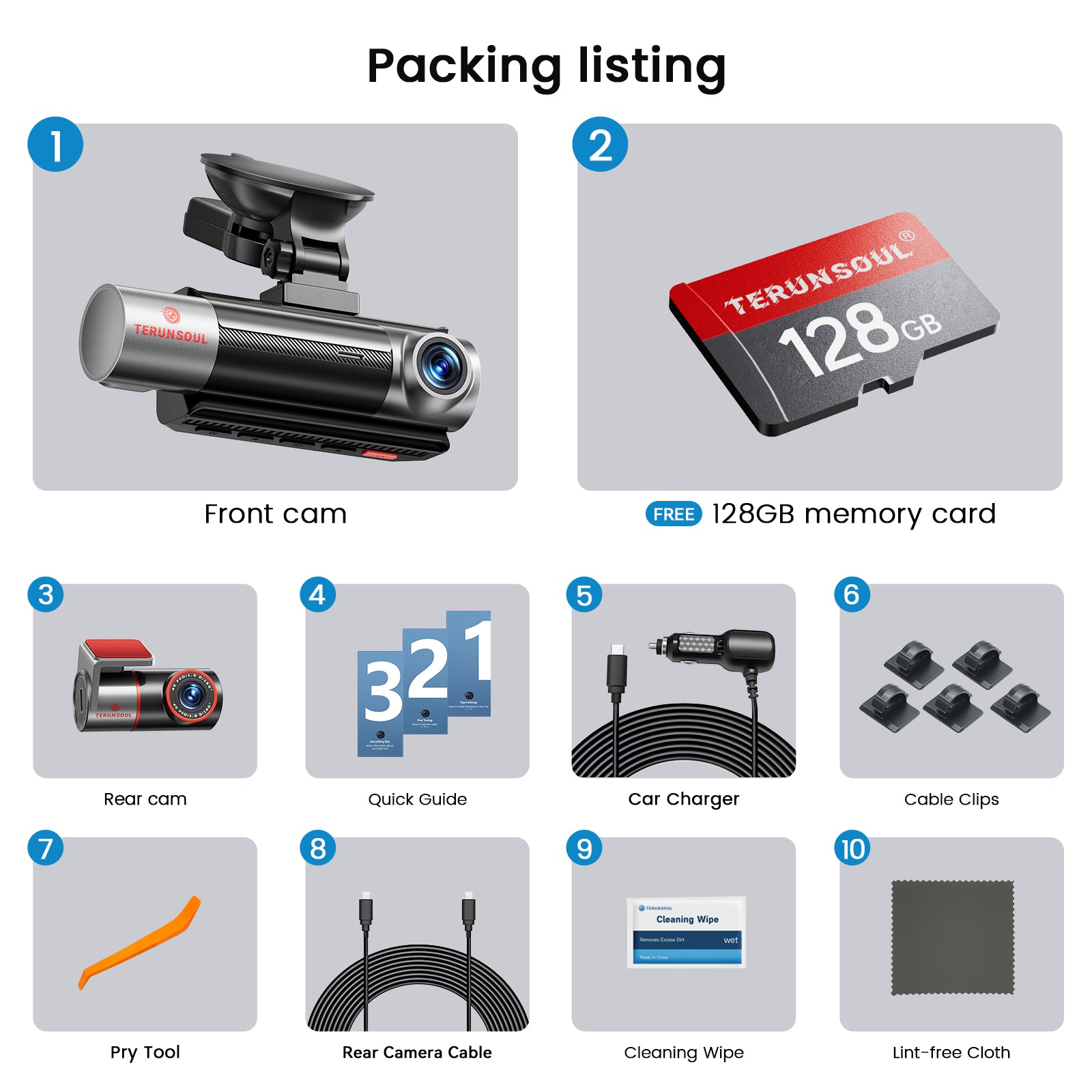 TERUNSOUL D018 Dash Cam 4K+4k+1080P 3-Channel