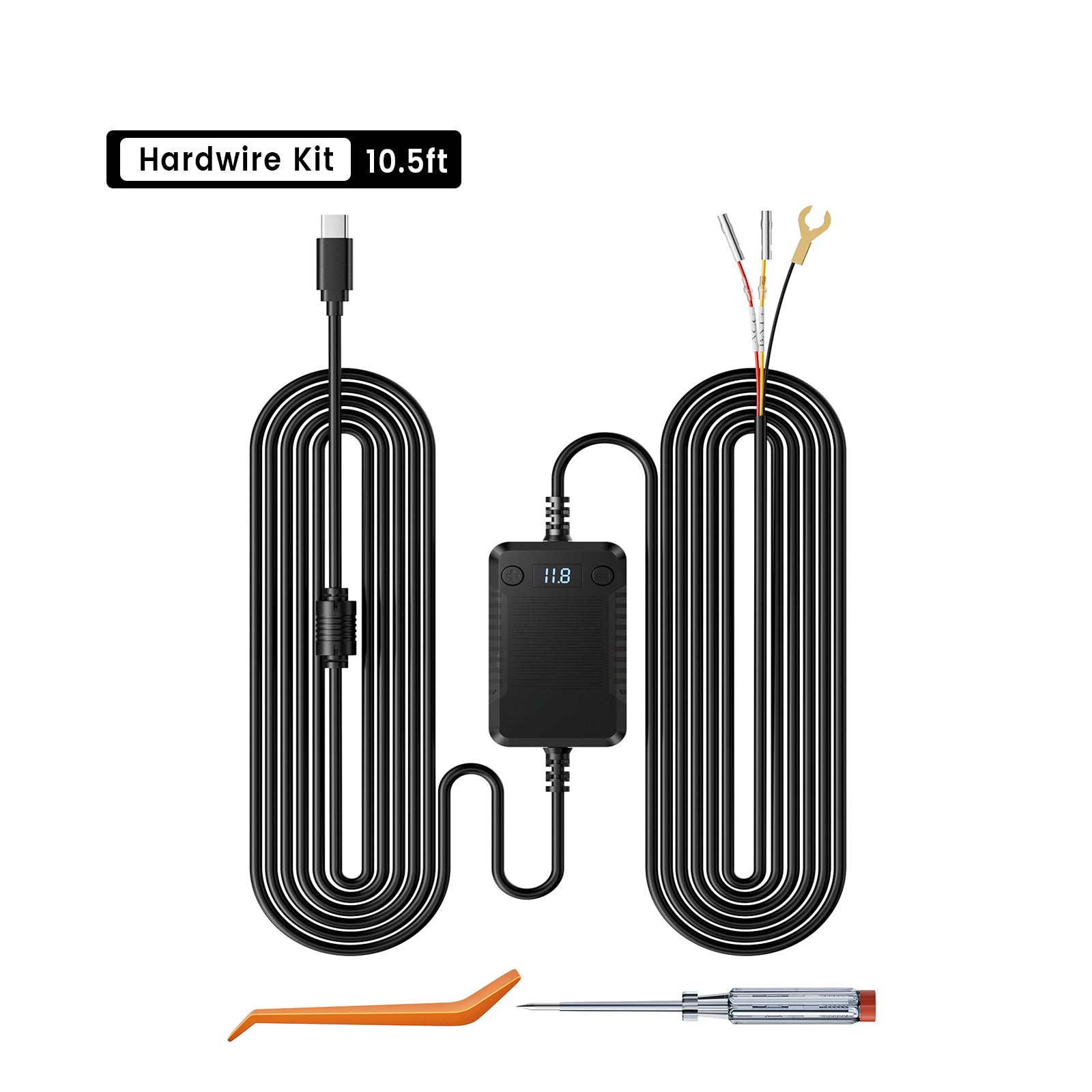 TERUNSOUL Dash Cam Hardwire Kit For Parking Monitor – Multi-Size ACC Power Cable with Smart Voltage Indicator (10.5ft)