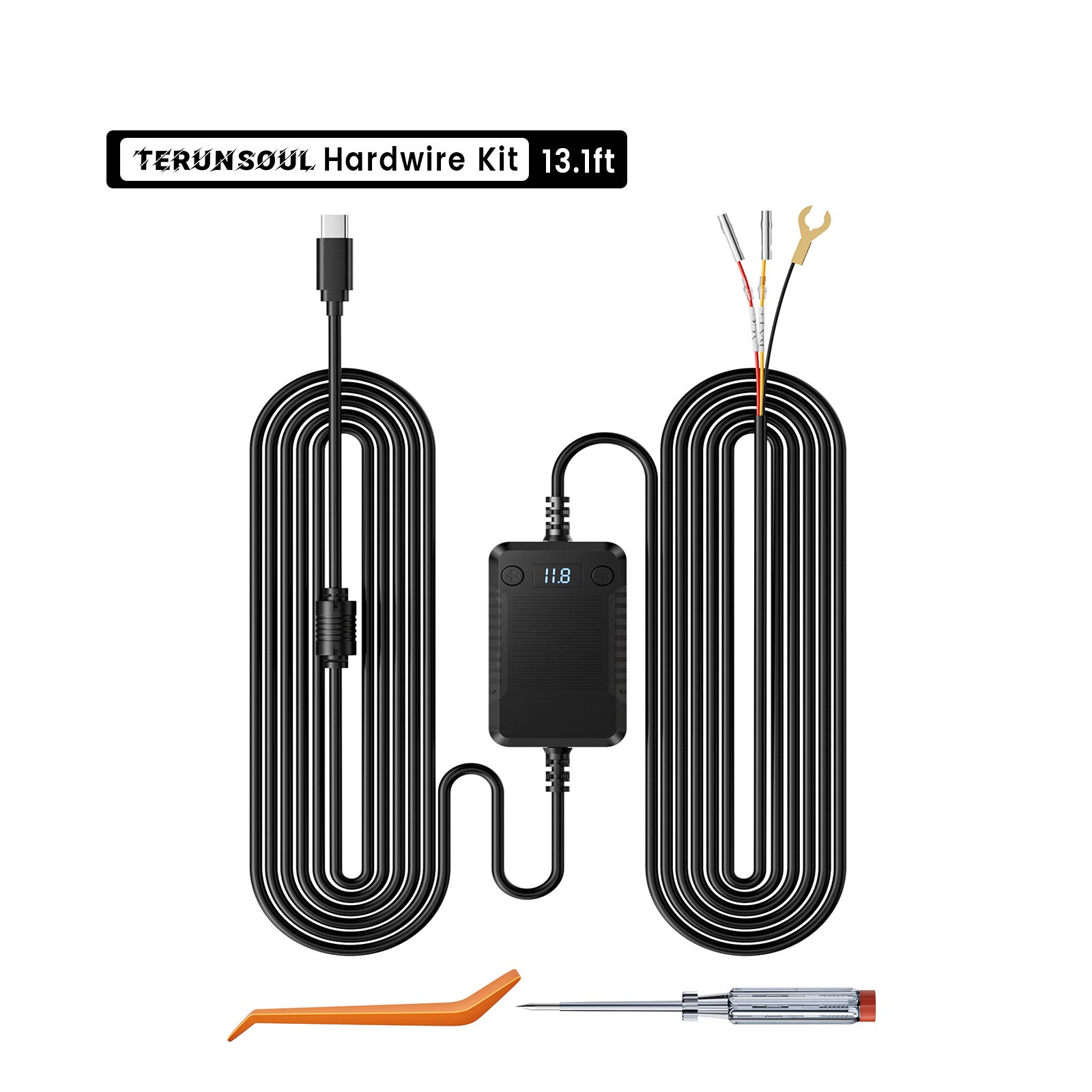 TERUNSOUL Dash Cam Hardwire Kit For Parking Monitor – Multi-Size ACC Power Cable with Smart Voltage Indicator (13.1ft)