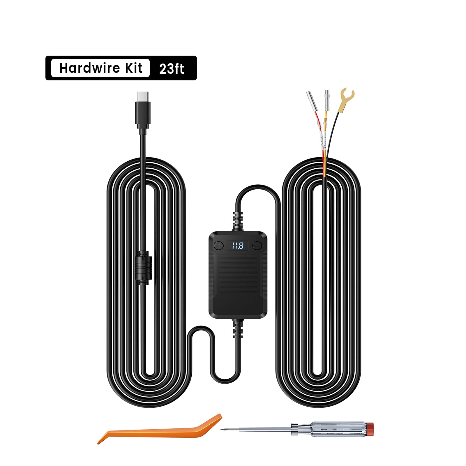 TERUNSOUL Dash Cam Hardwire Kit For Parking Monitor – Multi-Size ACC Power Cable with Smart Voltage Indicator (23ft)