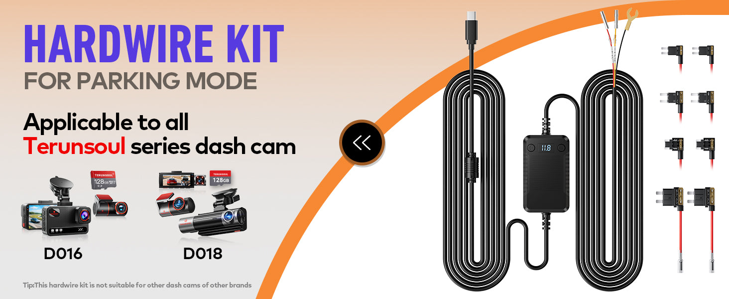 Terunsoul dash cam hardwire kit for parking mode, compatible with Terunsoul D016 and D018 dash cameras